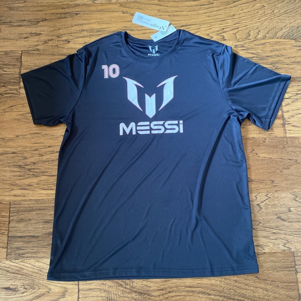 NWT Messi Mens Black Lionel Messi Short Sleeve Athletic Jersey Tee Shirt XL